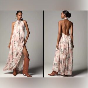 Maeve Anthropologie Halter Sheer Printed Maxi Dress XS NWT‎